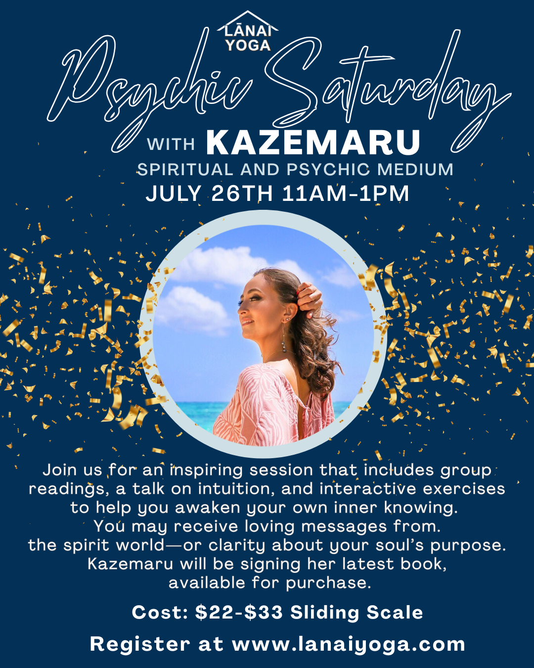 july event at Lanai Yoga with Kazemaru spiritual and psychic medium